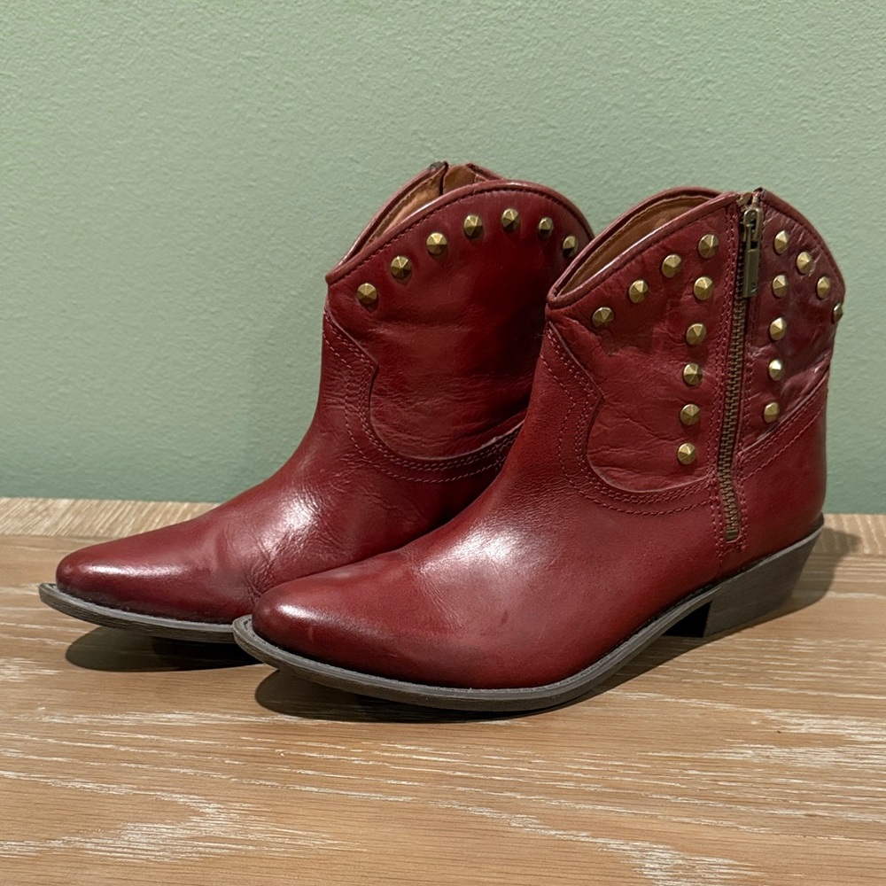 Studded Red Ankle Boots